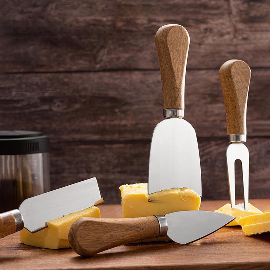 Leeseph 4pcs Cheese Knives Set with Wooden Handle, Steel Stainless Cheese Knife for Charcuterie Cheese Spread and Butter Cutter