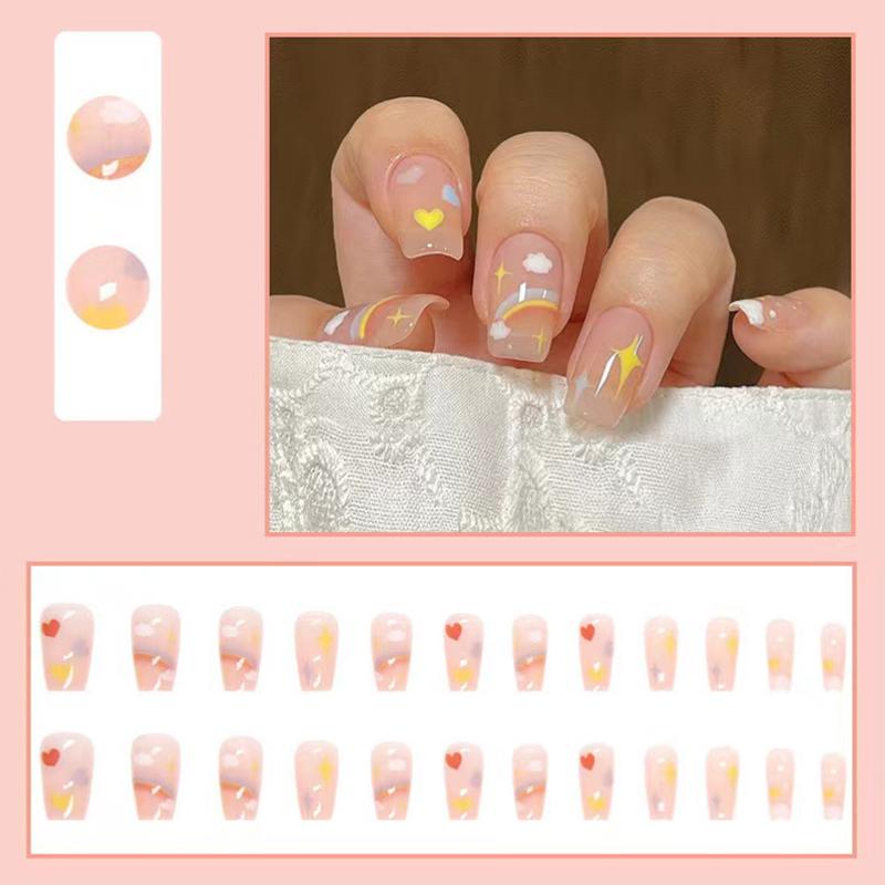 2025 Newest 24Pcs/Set Nail Art French Fake Nails Set With Glue Abs Plastic - Simple Short Nail Stickers
