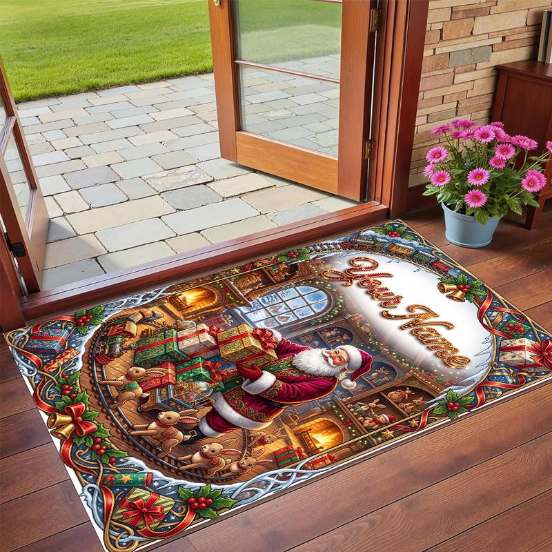 Christmas Custom Name Printed Square Area Rug Soft Non Slip Floor Carpet For Bedroom Holiday Gift