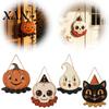 Decorative Halloween Wood Crafts Wooden Hanging Pendant with Lanyard, Retro Ghost/Pumpkin/Skull/Black Cat Pumpkin Porch Signs Decorations for