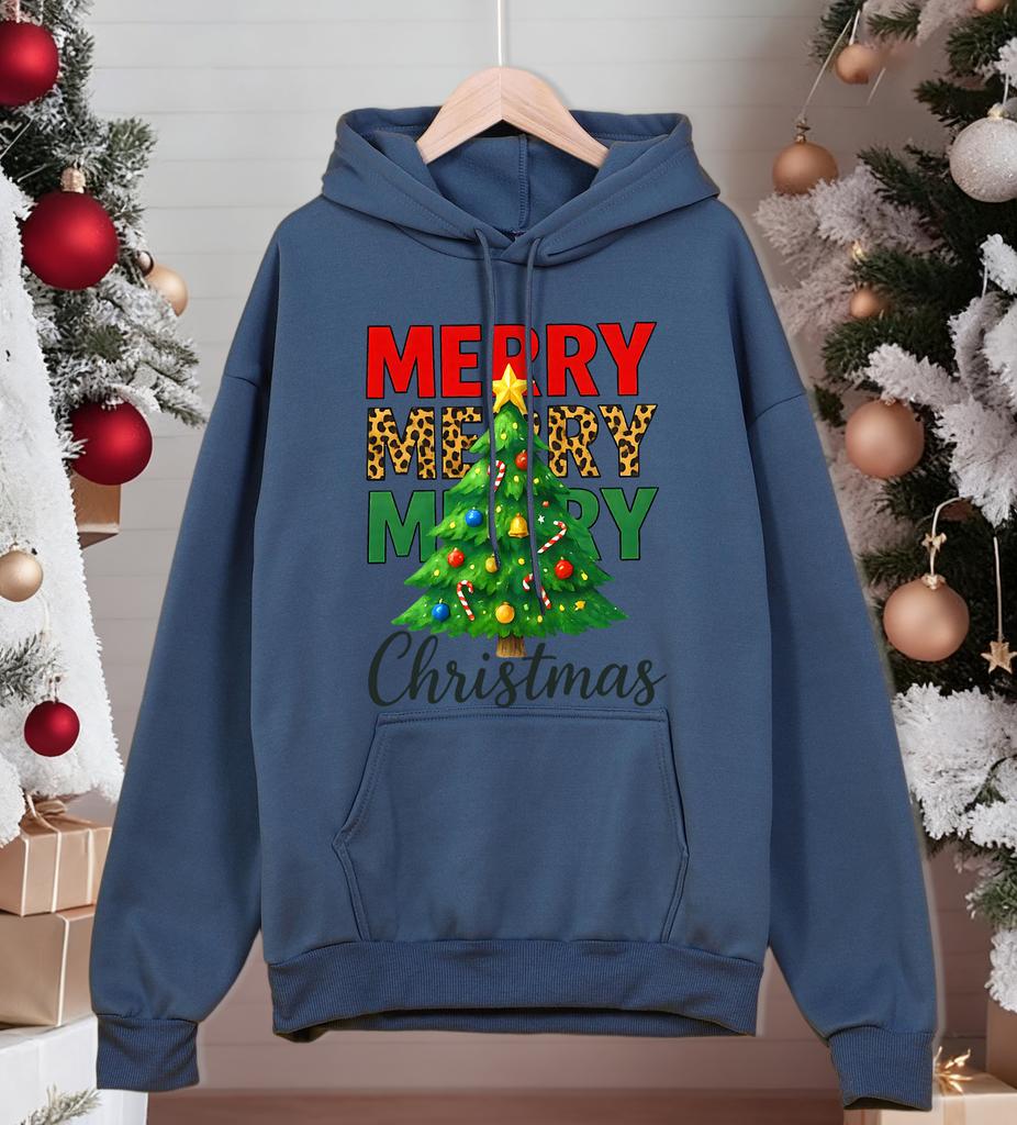Merry Christmas Green Tree Design Men Hoody Pocket All-Match Hoodies Casual Fleece Streetwear Oversized Comfortable Pullover