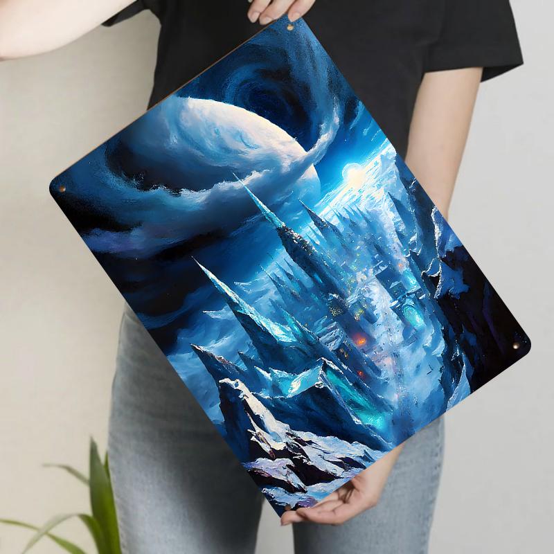 Interstellar Ice City Fantasy Metal Iron Painting Future Tech Snow Castle Home Decor Wall Art 20x30cm(7.8x11.8inch)