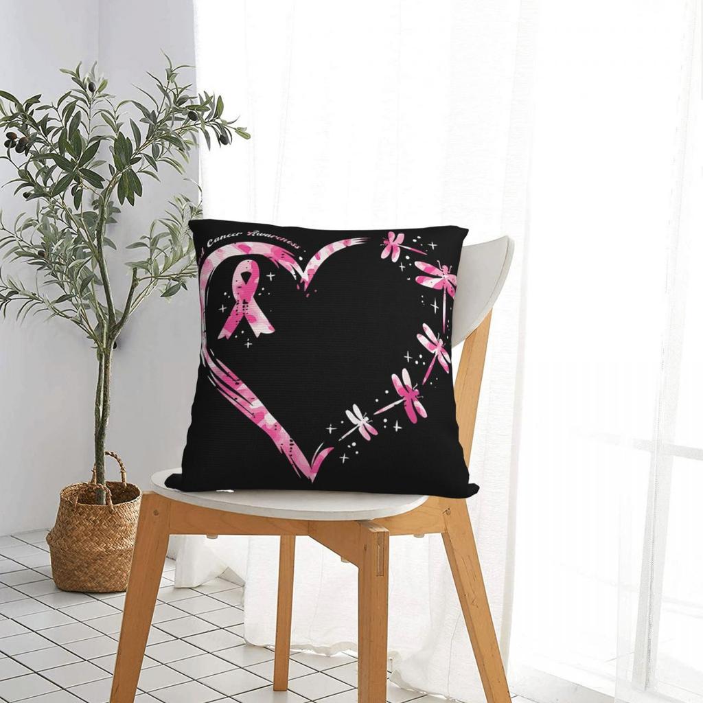 Breast Cancer Heart Dragonflies Awareness Square Pillow Cases Cushion Covers Fashion Decorative Pillowcase for Seat 18x18