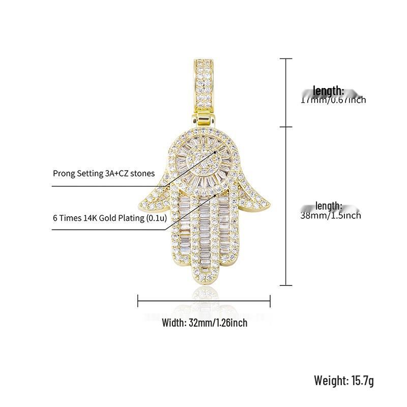Men's Trendy Retro Fatima Hand Zircon Necklace