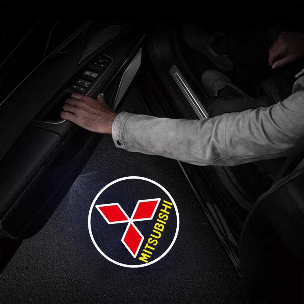 1/2 Stück Auto-Emblem Türprojektor HD Kabelloses Willkommenslicht Zubehör für Mitsubishi Lancer 10 Xpander Pajero 4 Montero Triton