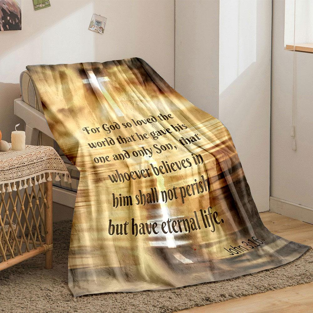 John 3:16 Scripture Throw Blanket  Printed Blanket for Living Room Bed Couch Lunch Break Soft Cozy Blanket for Friend's Festival Gift