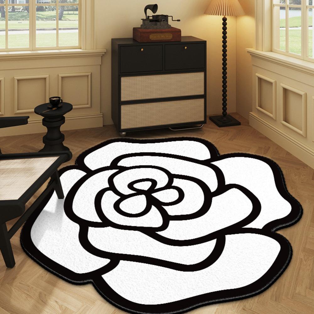 Soft Crystal Velvet Camellia Carpet Non-slip Quick-Drying Floor Rugs 60x60CM Absorbent Floor Mat Living Room Bathroom