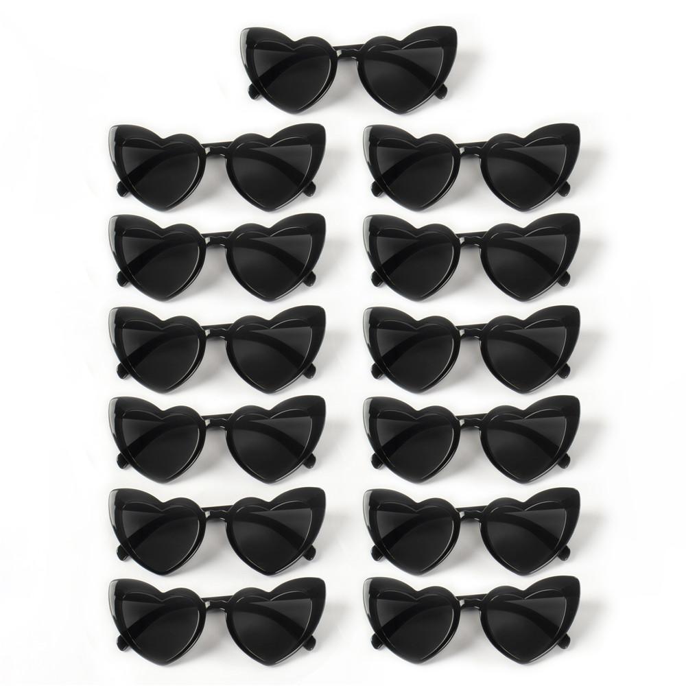 13PCS Cat Eye Glasses Heart-Shaped Plastic Frame Polycarbonate Decorative Vintage Included for Party Wedding Music Festival
