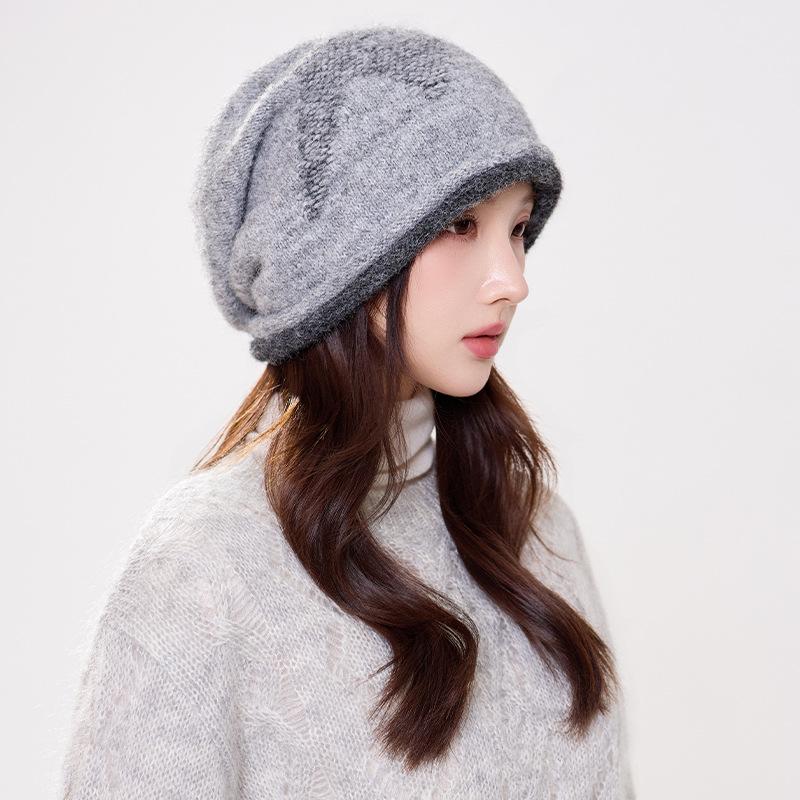 Lazy wind stack hat versatile warm face small hat women's ins wind contrasting color wool knitted hat
