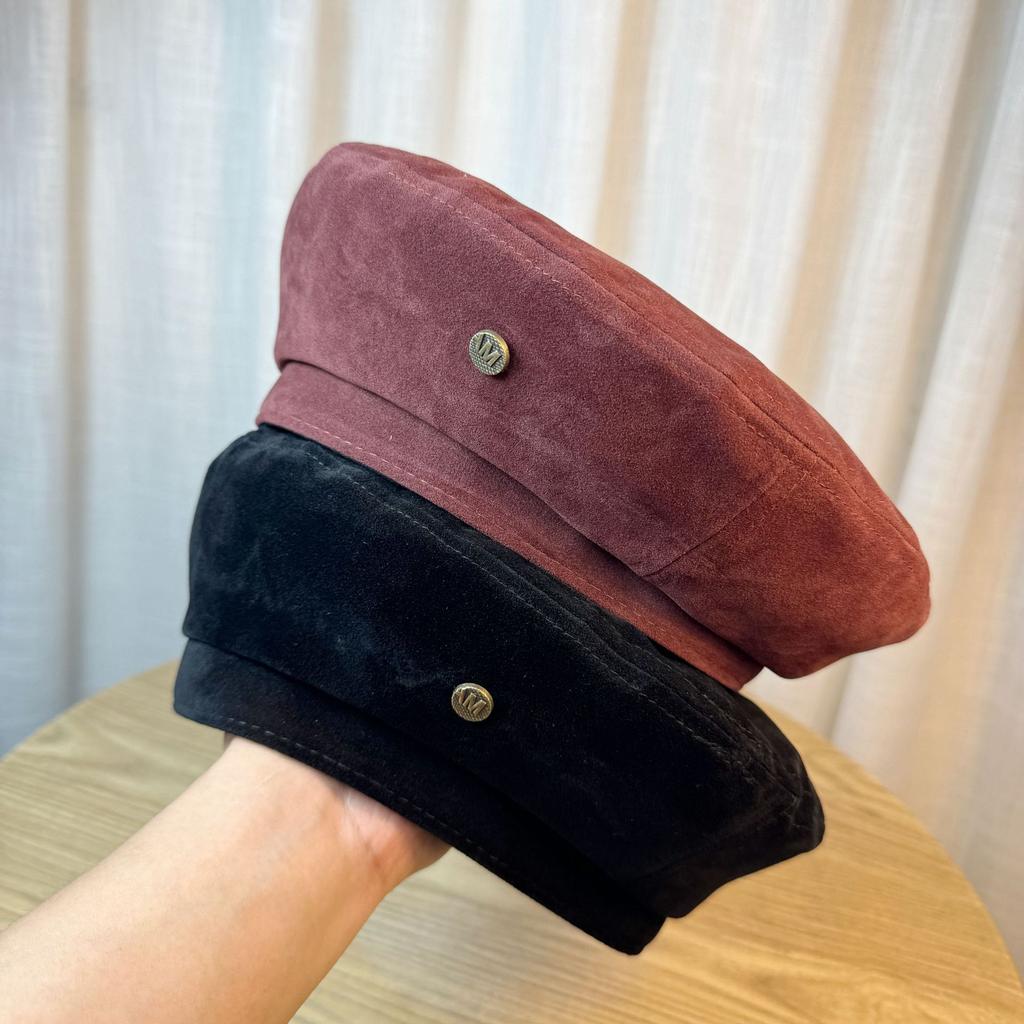 Beretă literară coreeană pentru fete, toamnă și iarnă, beretă retro la modă din piele întoarsă, maro, pălărie de pictor