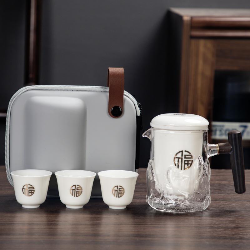 Portable Quick Cup Ceramic Travel Kung Fu Tea Set Outdoor Travel 1 Pot 3 Cups Coffee Teapot for Tea In a Cup Coffeeware Teaware