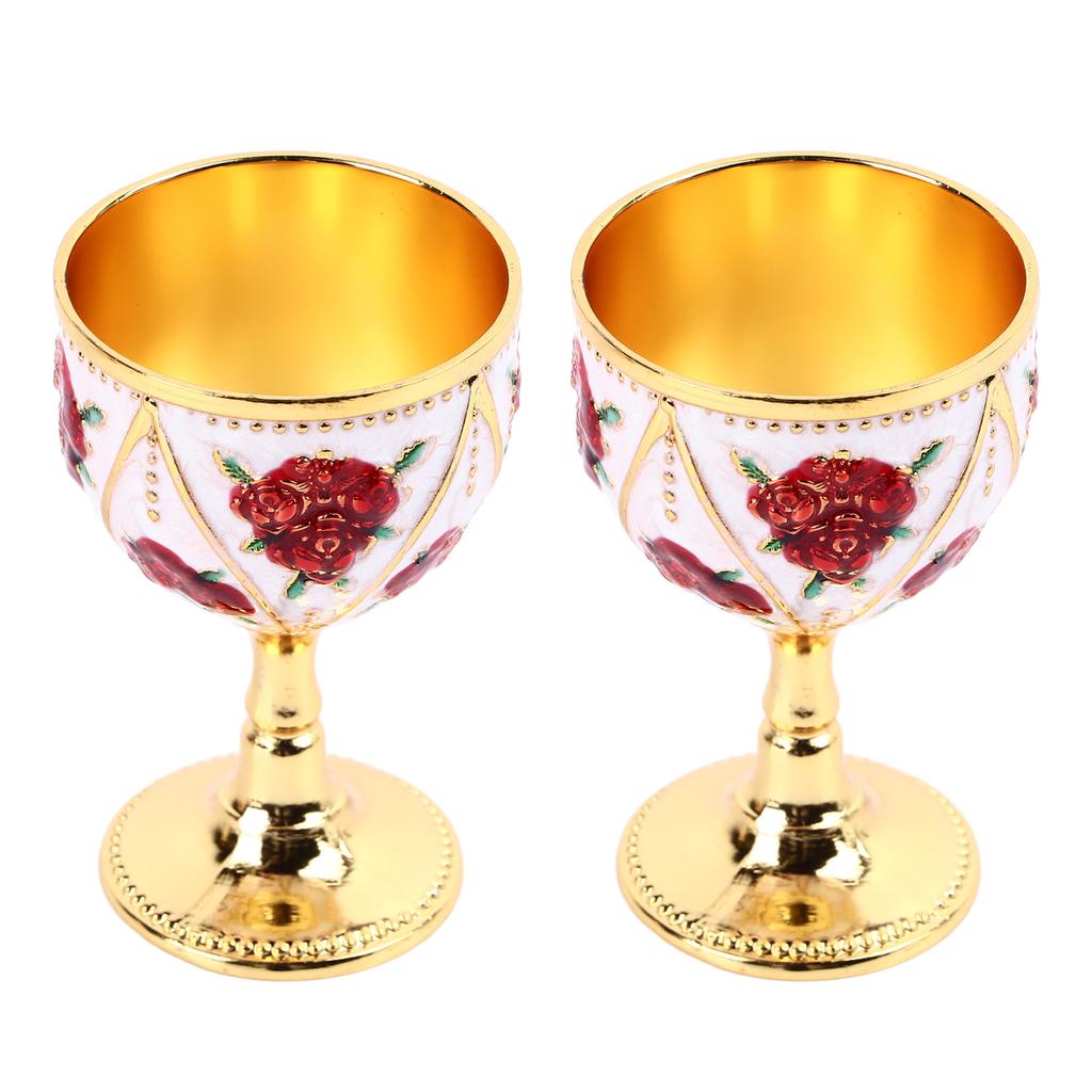 2pcs Vintage Metal Wine Cup Metal Embossed Wine Glasses Exquisite Decorative Goblet Ornament for