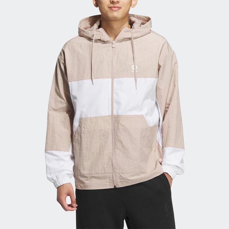 adidas neo Logo Print Color-Block Zip-Up Hoodie Jacket for Men, Gray-Brown
