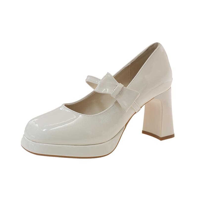

Heightened Block Heel Mary Janes Women s New 2026 French Patent Leather Shallow Mouth One-Buckle High-Heeled Single 34