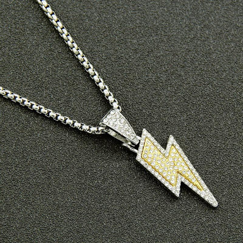 Lightning Bolt Pendant Necklace Dual-Tone Chain Hip Hop  Gold/Silver Trendy Party Accessory Gift for Men Women Daily Wear
