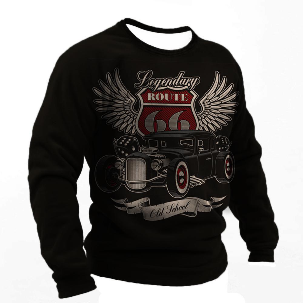 Vintage Langarm-T-Shirt Für Männer Route 66 Aufdruck Langarm-Oberteile Outdoor Biker T-Shirt Übergroßes T-Shirt Herren Kleidung 5XL