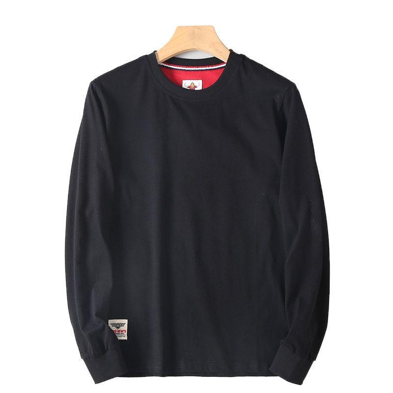 Export Surplus Cotton Round-Neck Solid Color Long-Sleeve T-Shirt for Men, Washed and Brushed, Hk Cut Label, Comfortable Base Layer Shirt