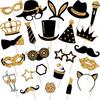 23-Piece Black & Gold Rose Disco Party Props: Crown, Bow Tie, Glasses for Graduation & Wedding