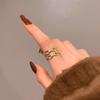 Elegant Adjustable Copper Ring With Geometric Design And Sparkling Zirconia For Women
