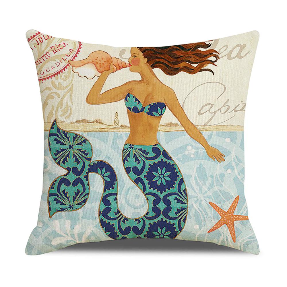 Retro Mediterranean Ocean Digital Print Linen Pillow Reading Cushion Home Furnishings