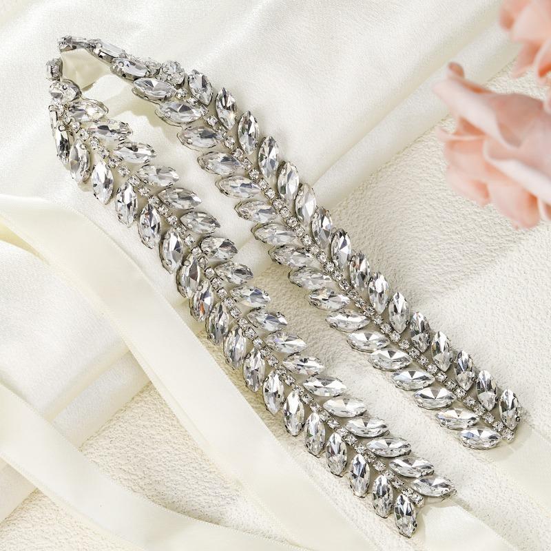 Diamond-studded Bridal Belt - Ultra Sparkling Alloy Rhinestone Waist Sash - Silk Satin Adhesive Waist Accessory