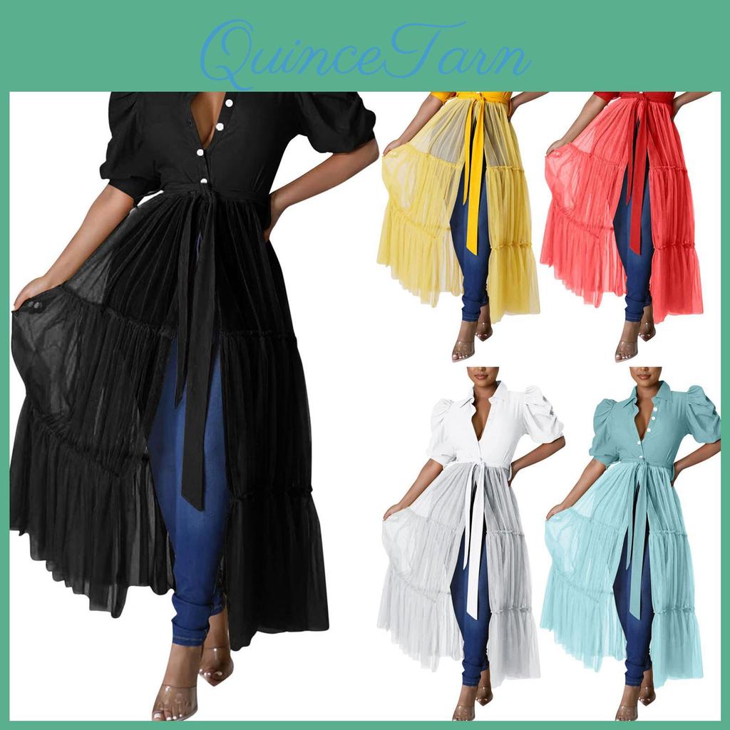 Casual Womens Dress Shirt Qunide Asymmetrical High Low Top Short Sleeve Bodycon Ruffle Tunic Blouse Shirt Tops Dresses