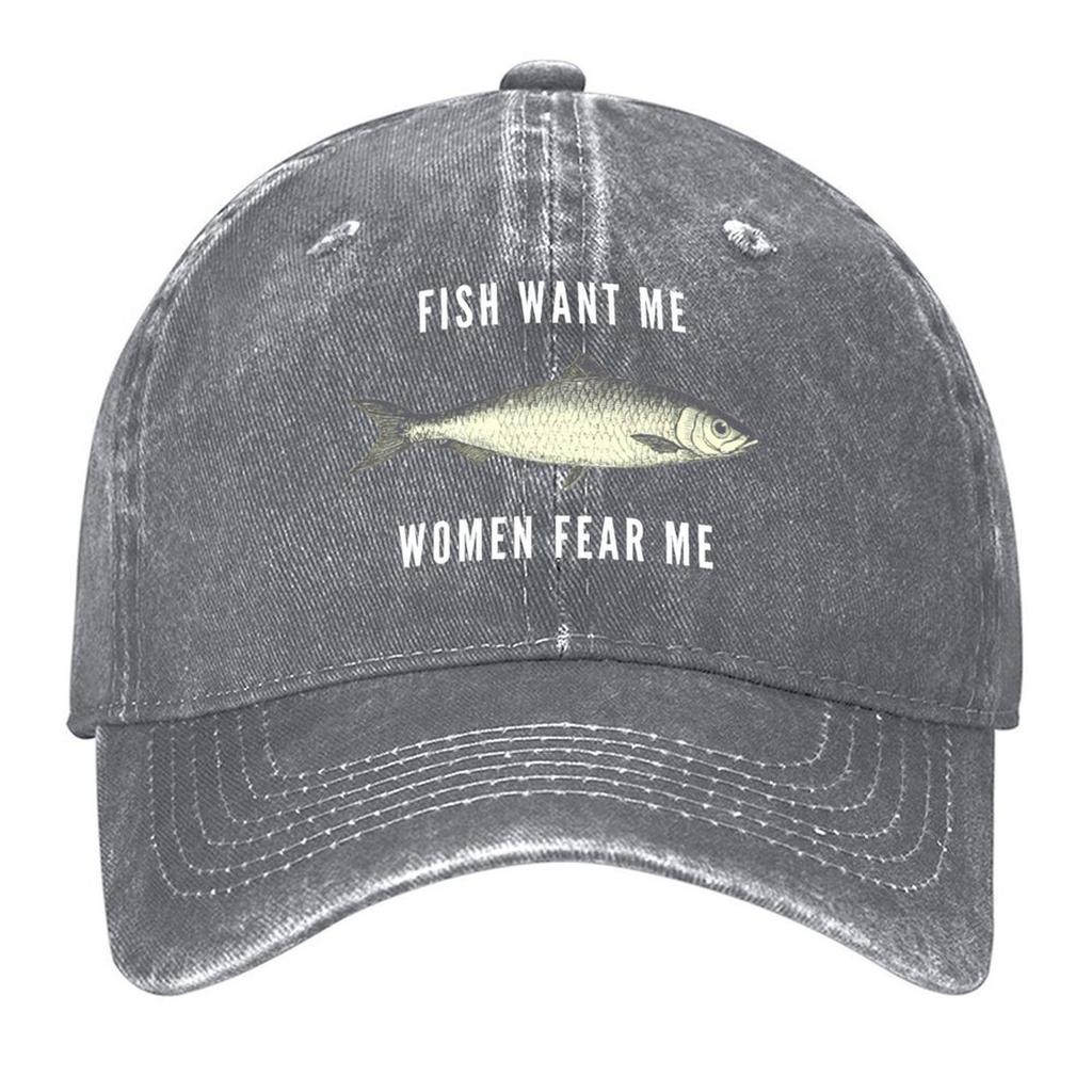 2026 Fische wollen mich, Frauen fürchten mich (Weißer Text) Baseballkappe Militärkappe Mann Wanderhut Westernhut Schaumstoffpartyhut Herrenkappen Frau