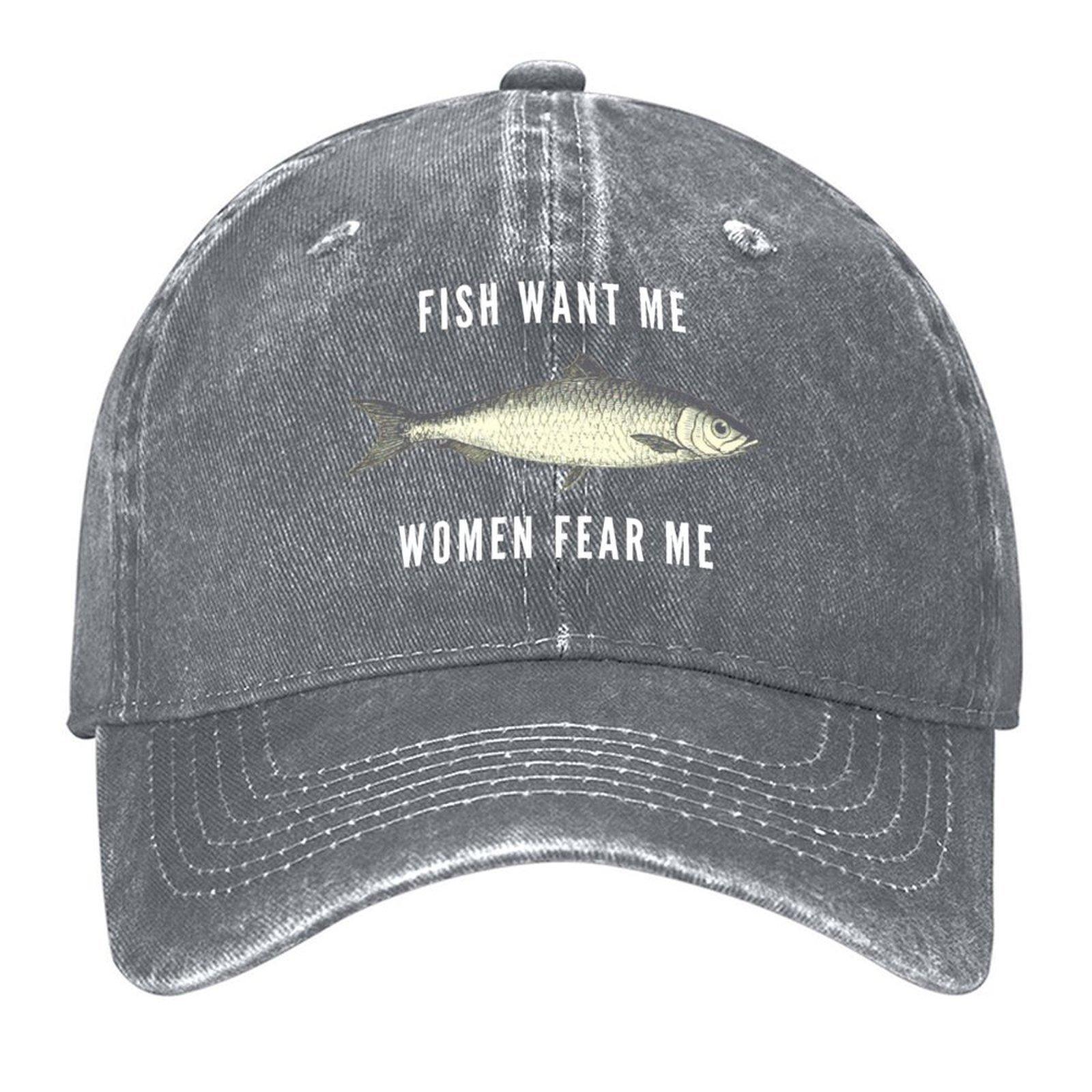 2026 Рыба хочет меня, Женщины боятся меня (Белый текст) Кепка Бейсболка Военная Кепка Мужская Шляпа для Хайкинга Ковбойская Шляпа Шляпа для Пенной Вечеринки Мужские Кепки Жен
