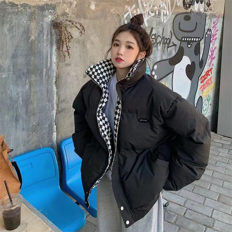 Autumn and Winter Down Cotton Loose Coat Women's Cotton Padded Jacket Women's Solid Color Thickened Warm Down Parka Large Size Coat