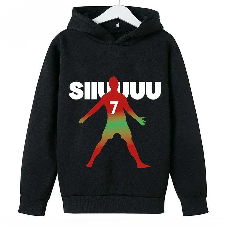Frühling Herbst Lässiger Kinder-Hoodie Sport-Sweatshirt für Jungen und Mädchen Ronaldo Aufdruck Mode Kinder Pullover Top