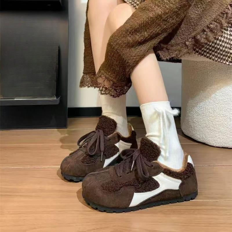 Fleece Shoes, New Warm Cotton Shoes for Women, Flat and Versatile Casual Sports Board Shoes, Fleece Shoes