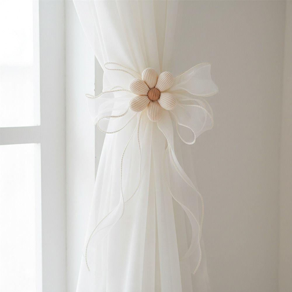 Organza Material Curtain Tieback Pink Tulip Bow Drapery Tieback Living Room Window