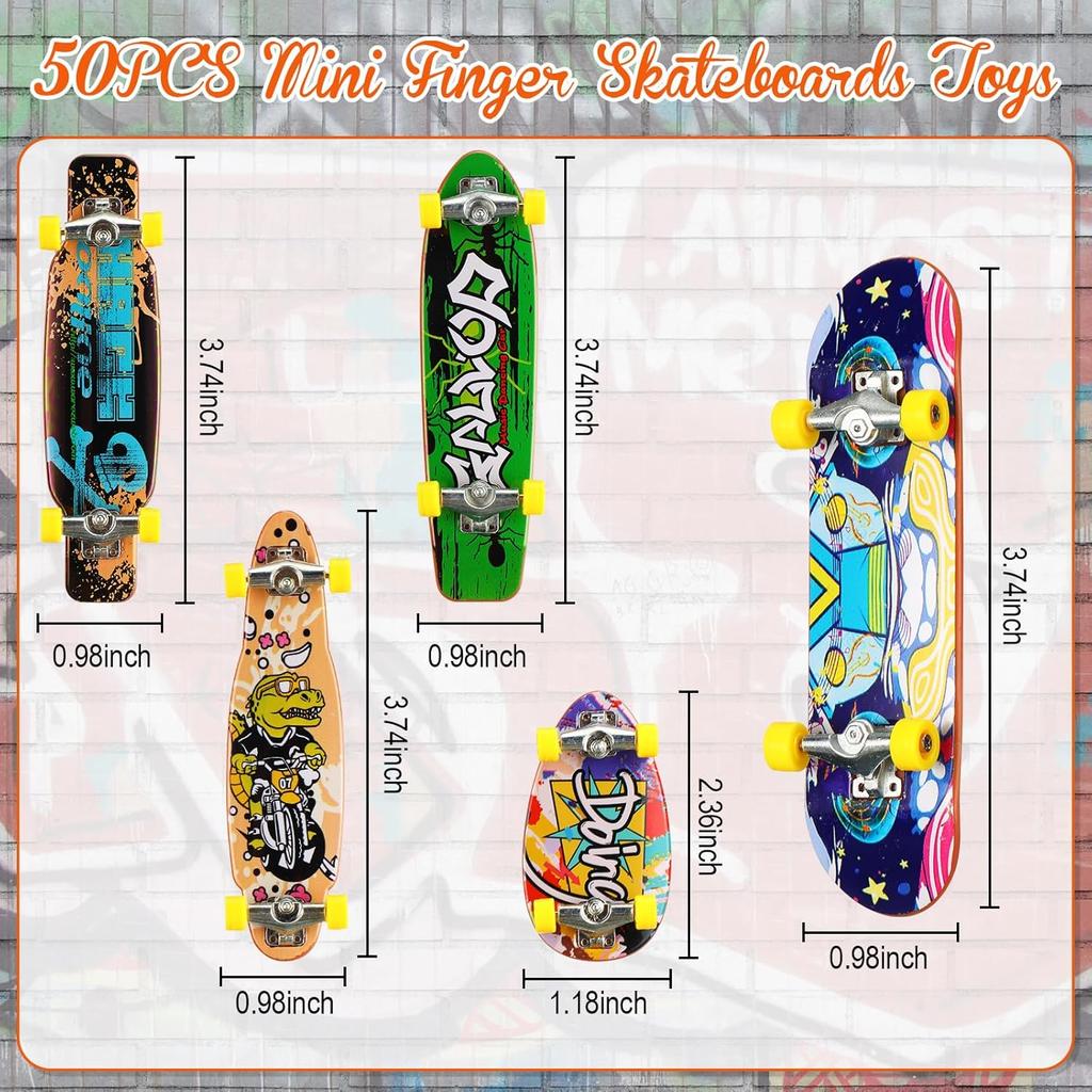 Hiboom 50 Pack Fingerboard Finger Skateboards Professional Finger Boards Collectible Mini Skateboards Creative Fingertips Movement Toys Finger Sports