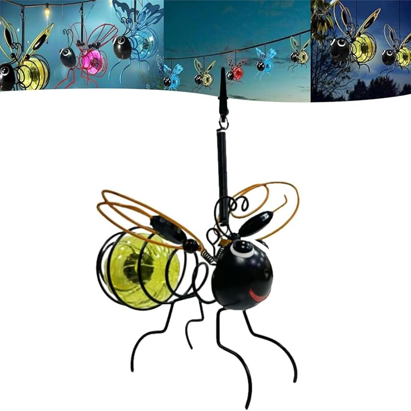 Solar Bees Lights Outdoor, Hanging Bee Solar Garden Lights Decor, Insect Bees Garden Decor for Outside, LED Bugs Lantern Decoration Bee Ornament