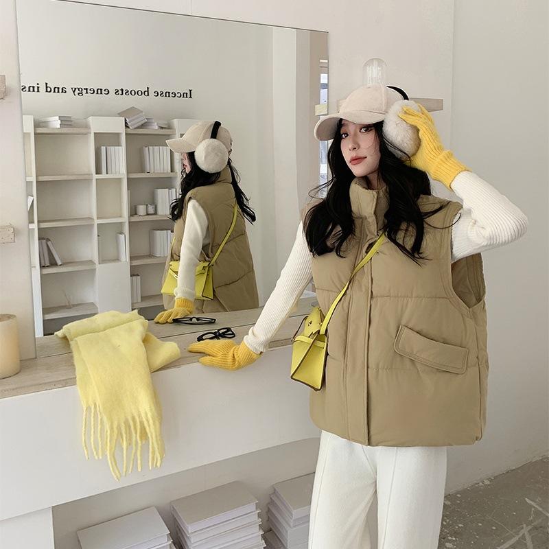Down cotton vest women's short thickened autumn and winter new college style loose vest