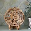 Round Camphor Wood Pendant with Fu Character - Natural Color, Carved Ornament for Living Room Decor, Solid Wood Craft Gift