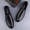 Men's Shoes Embossed Men's First Layer Cowhide Business Dress Leather Shoes Round Head Casual Shoes Spring Foot Lazy Shoes