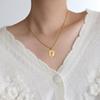 INS Style 18K Gold-Tone Titanium Necklace: French Retro Oval Resin Small Flower Pendant - Fade-Resistant Stainless Steel Design for Women.