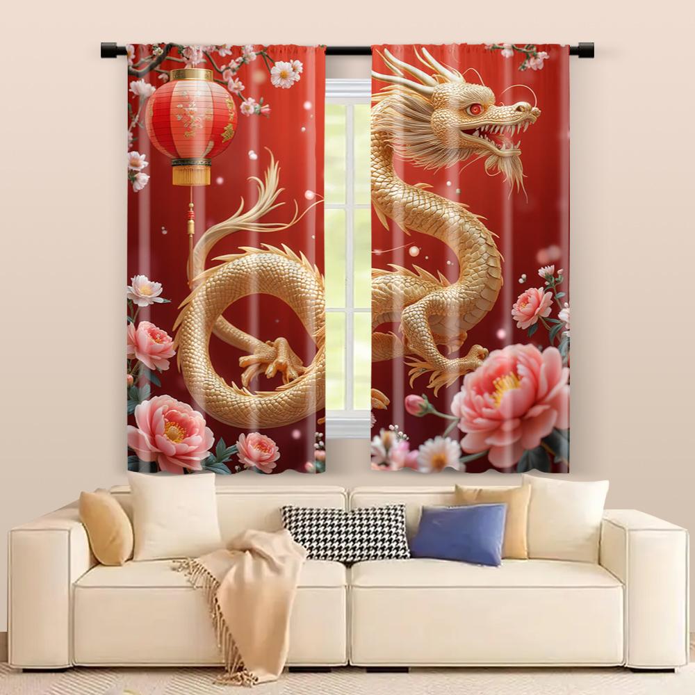2 pcs   filtering curtains (excluding rods   non-movable   without batteries) Golden Dragon for use in bedrooms and living rooms