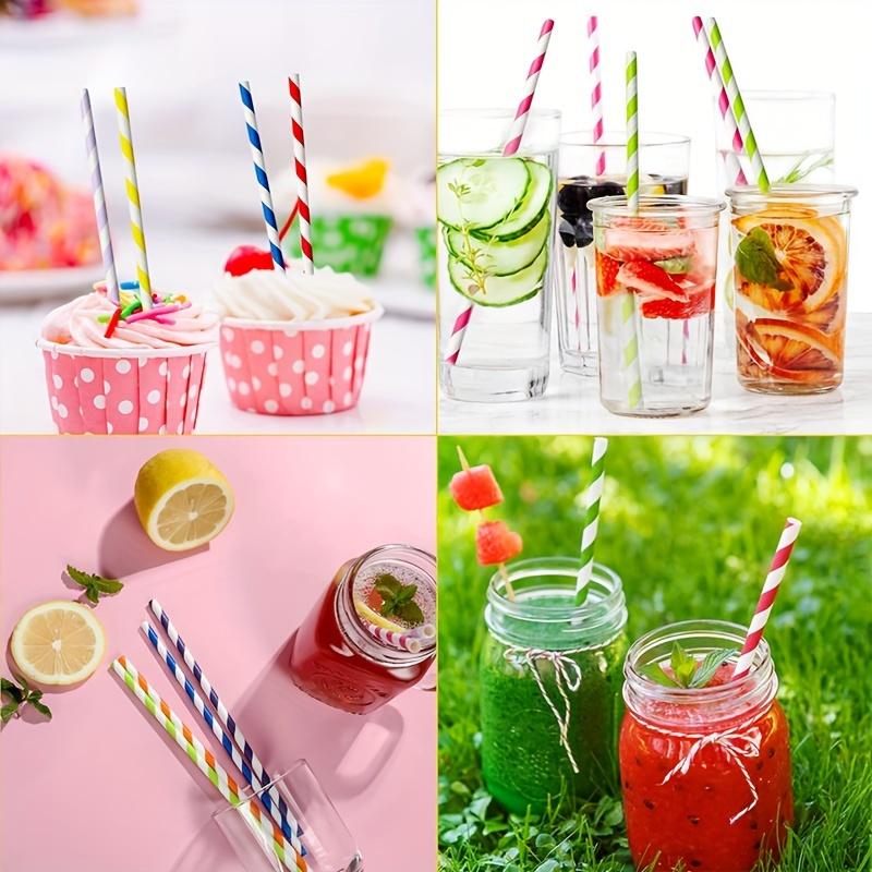 300pcs Colored Striped Straws, Randomly Mixed In 6 Colors (0.23*7.75 Inches), Disposable Paper Straws, Juice Paper Straws