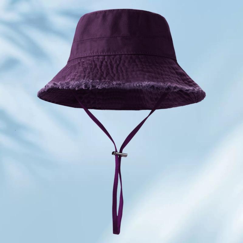 Raw edge cotton bucket hat embroidered female color visor, shopping sun protection hat