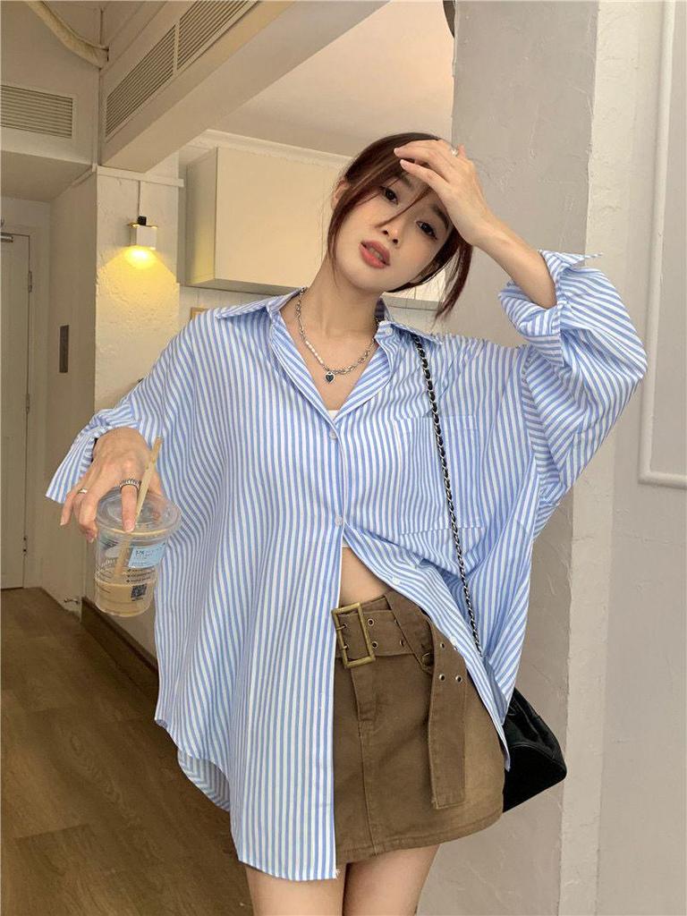 Women's Pink Striped Cardigan Jacket - Long-Sleeved Spring Sun Protection Outerwear
