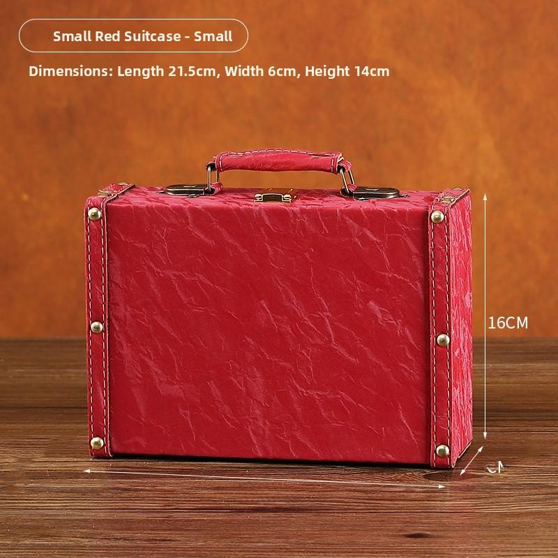 Retro European Wooden Handheld Storage Box Luxury Leather Suitcase Display Prop Box Family Storage Tools Wooden Case Leather