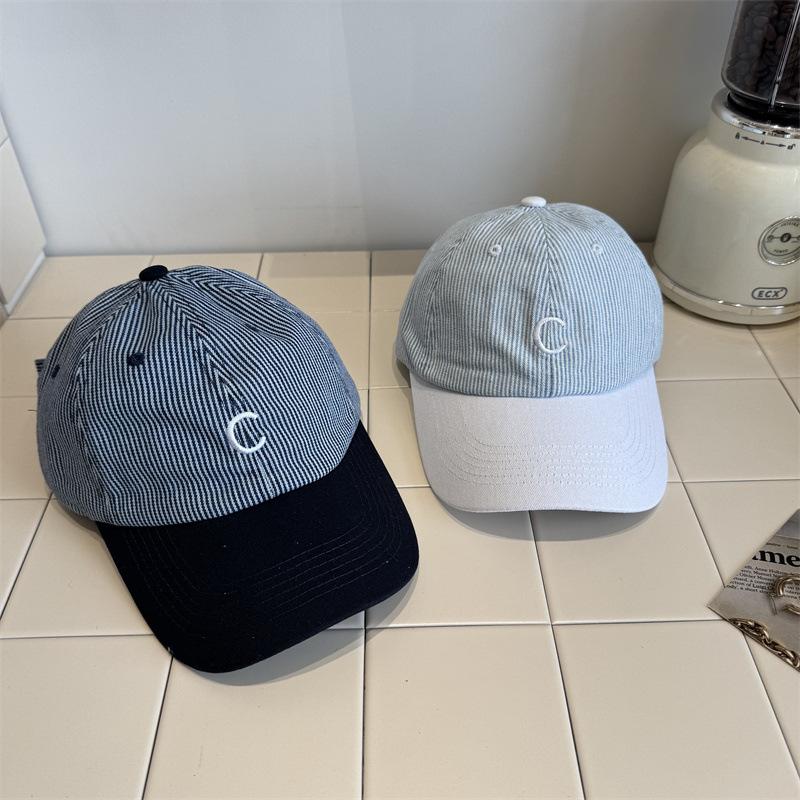 New Style, Striped Embroidered Baseball Cap, Female, Small Face, Hat, Casual Sun Shading Duckbill Cap, Male Instagram Trend