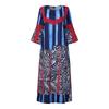 Plus Size Women 3/4 Sleeve Floral Striped Print Casual Loose Long  Maxi Kaftan Dress