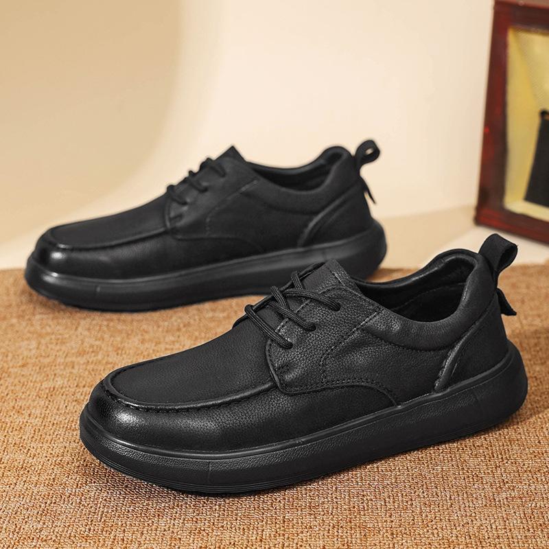 Autumn Large Size Men's Shoes Casual Leather Shoes Men's Leather Daily Lace-up First Layer Cowhide Single Shoes Soft Sole Men's Dad Shoes
