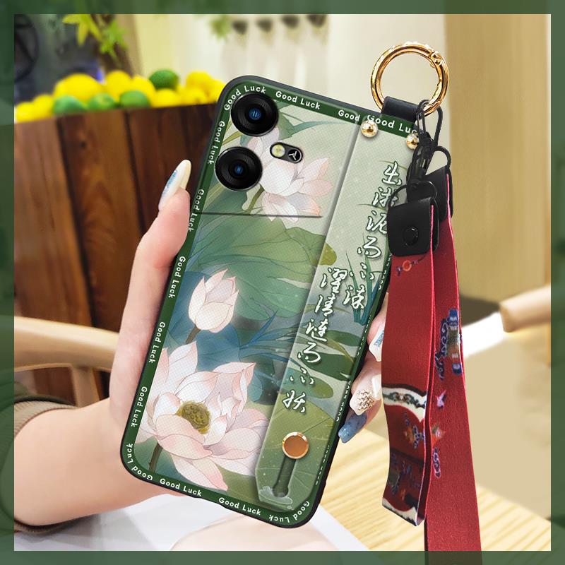 Kickstand Anti-knock Phone Case For Tecno Pova Neo3/LH6N Fashion Shockproof Lanyard Back Cover Soft case Chinese style