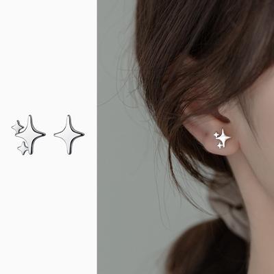 Real 925 Sterling Silver Cute Geometric Stud Earrings Simple Jewelry For Women Girls