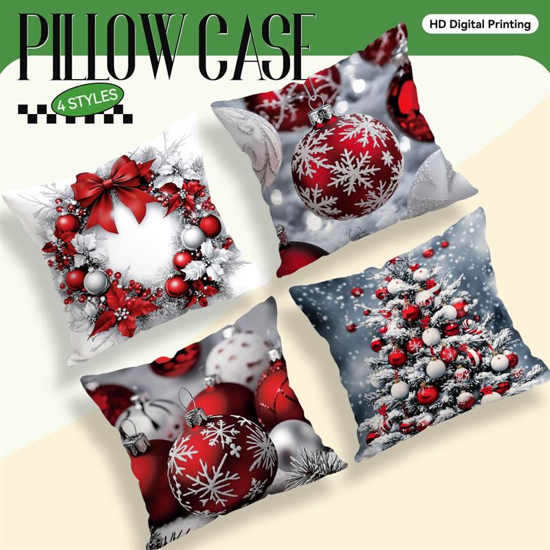 Home Decor Christmas Red & White Ornamental Pillow Covers Pattern Cushion Cover Suitable For Sofa Bedroom Car Pillow Cover