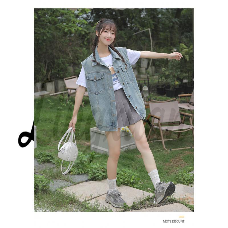 Korean Trendy Oversized Denim Vest One Size синий